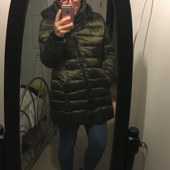 EUC DKNY Dark Green Down Filled Puffer Winter Jacket Coat Women’s Sz L